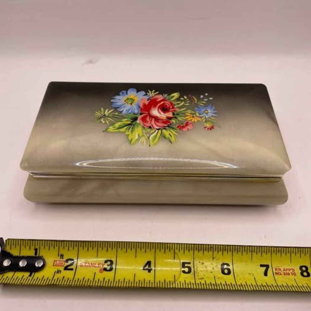 Vintage Italian Alabaster Floral Trinket Box